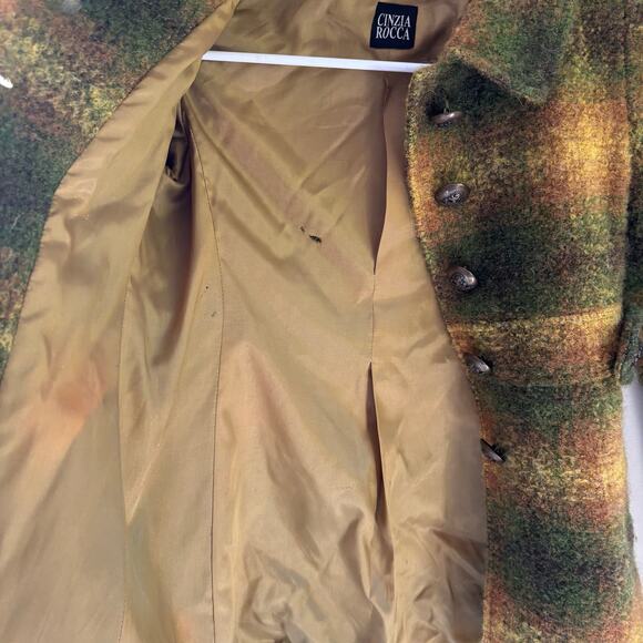 Cinzia Rocca Girls Alpaca Blend Coat Green Yellow Plaid Size 6 Made in Italy - Picture 7 of 9